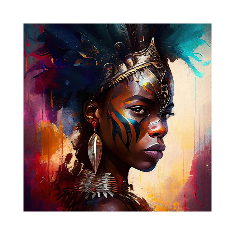 Femme de guerre puissante d'Afrique IV, Canevas, H 12 po x l 12 po x P 0,75 po