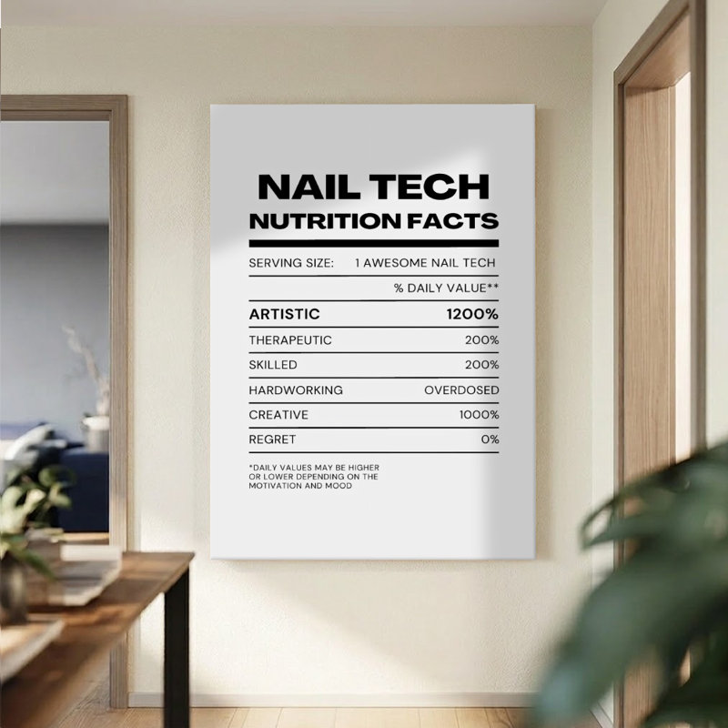 Affiche humoristique sur les valeurs nutritives pour les prothésistes ongulaires, impression sur toile tendue sur châssis, 61 x 91 cm, blanc et noir. Décoration murale idéale pour salon de beauté, studio et vestiaire.