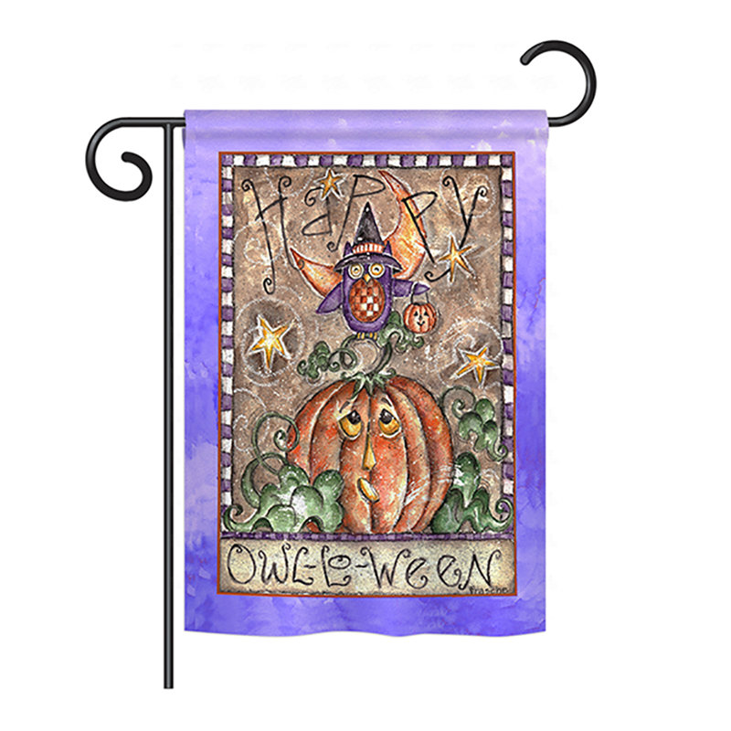 Drapeau pour maison 2 côtés en polyester happy hibou lo ween, H 40 po x l 28 po