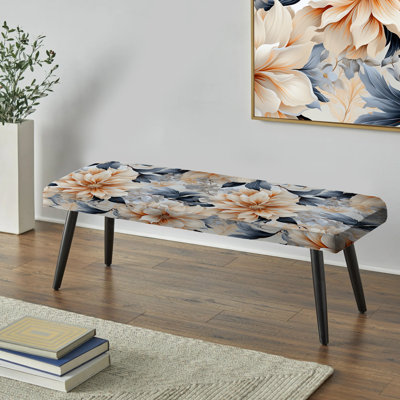 Motif floral bleu et beige Meadow - Banc rembourré floral noir