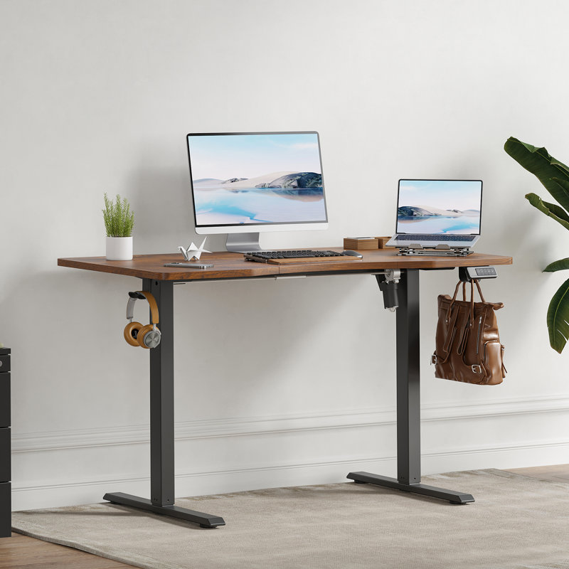 Buchholtz 120cm W Board Height Adjustable Rectangle Standing Desk, Brown/Black