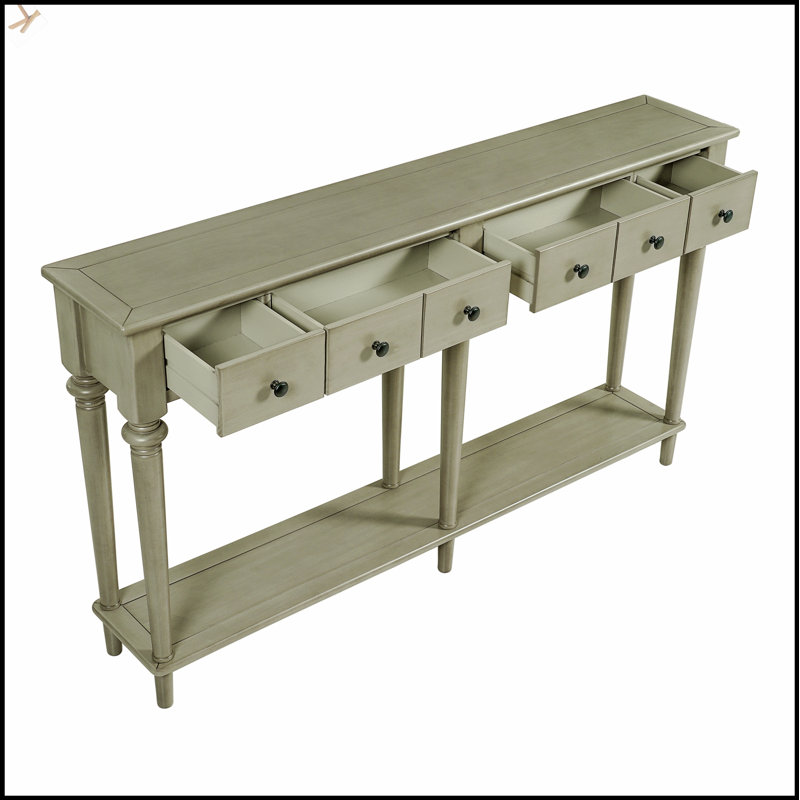 Vintage Entryway Table With 4 Drawers And Open Shelf, Durable MDF And Pine Wood Construction For Classic Elegance And Storage