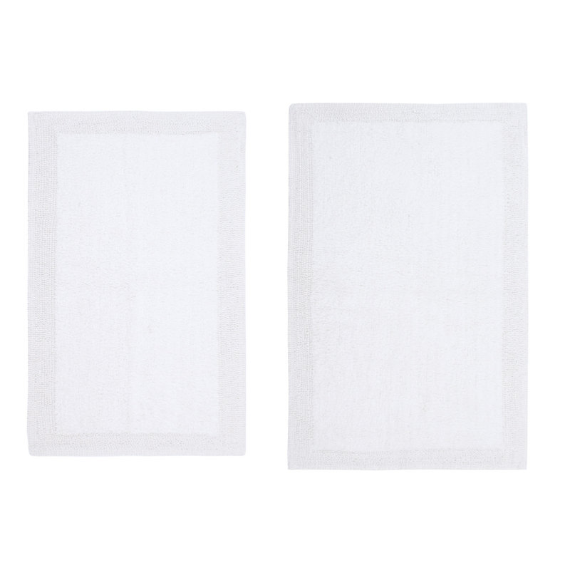 Tapis de bain luxueux 100% coton (ensemble de 2) réversible, Blanc, Ensemble de 2 pièces (24 po x 40 po, 21 po x 34 p