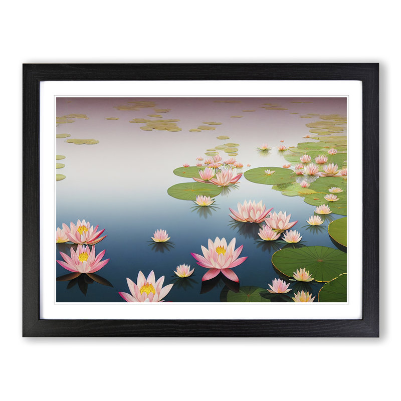 Adorable Water Lily Pond - Single Picture Frame Print, 46cm H x 64cm W x 2cm D, Black Framed