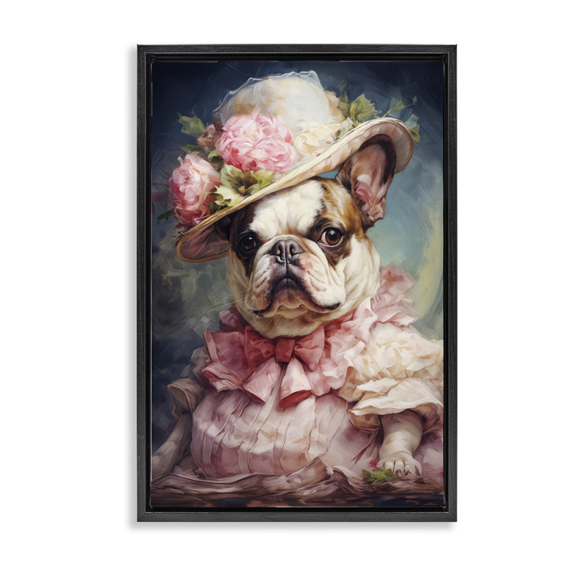 Cadre flottant Elegant Lady French Bulldog, design par Wumples, H 25 po x l 17 po, Cadre flottant noir de jais
