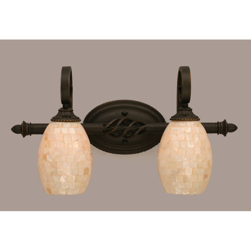 Eleganté 2 Light Bath Bar Shown In Dark Granite Finish With 5" Ivory, Ivory Glaze Seashell