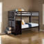 Lit superposé simple Riyo, unité de rangement encastrée, bois franc massif espresso