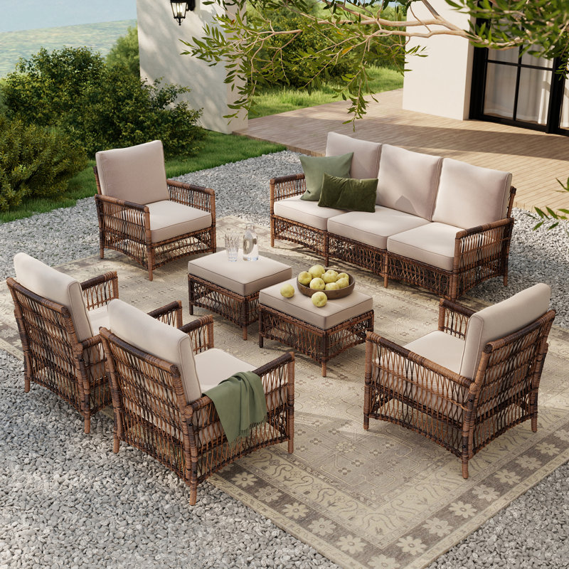 7-piece Rattan Conversation Seating Group With Cushions, No