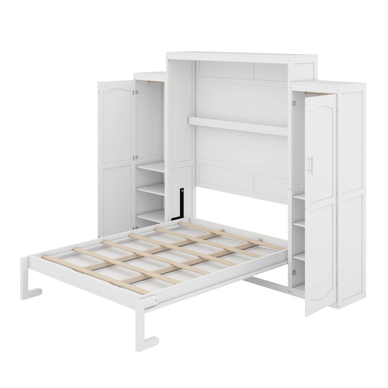 Murphy Bed With Two Wardrobe And Storage Shelf, Queen