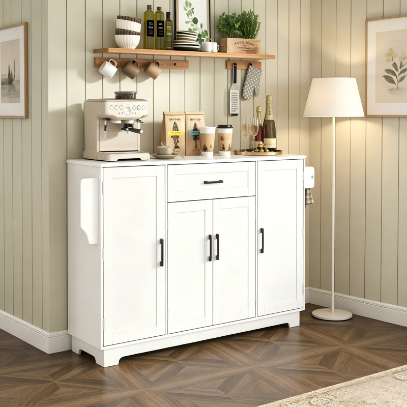 54.3-Inch MDF Sideboard With Four Doors And One Drawer, Featuring Adjustable Shelves And Aluminum Alloy Handles., White