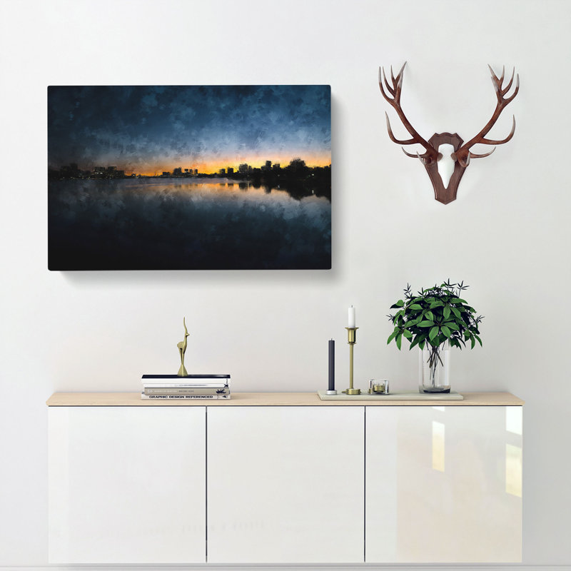 Cambridge Massachusetts Skyline - Wrapped Canvas Painting, 35cm H x 50cm W x 3cm D, Blue/Grey/Brown