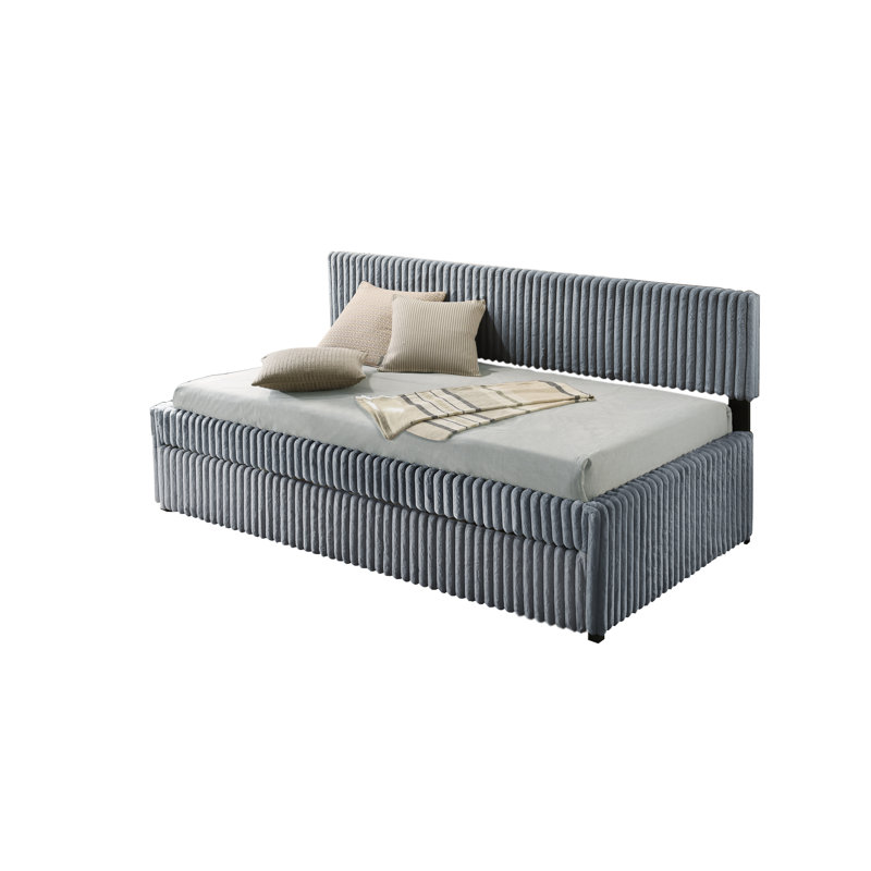 Twin Day Bed With Trundle In Corduroy Velvet, Gray
