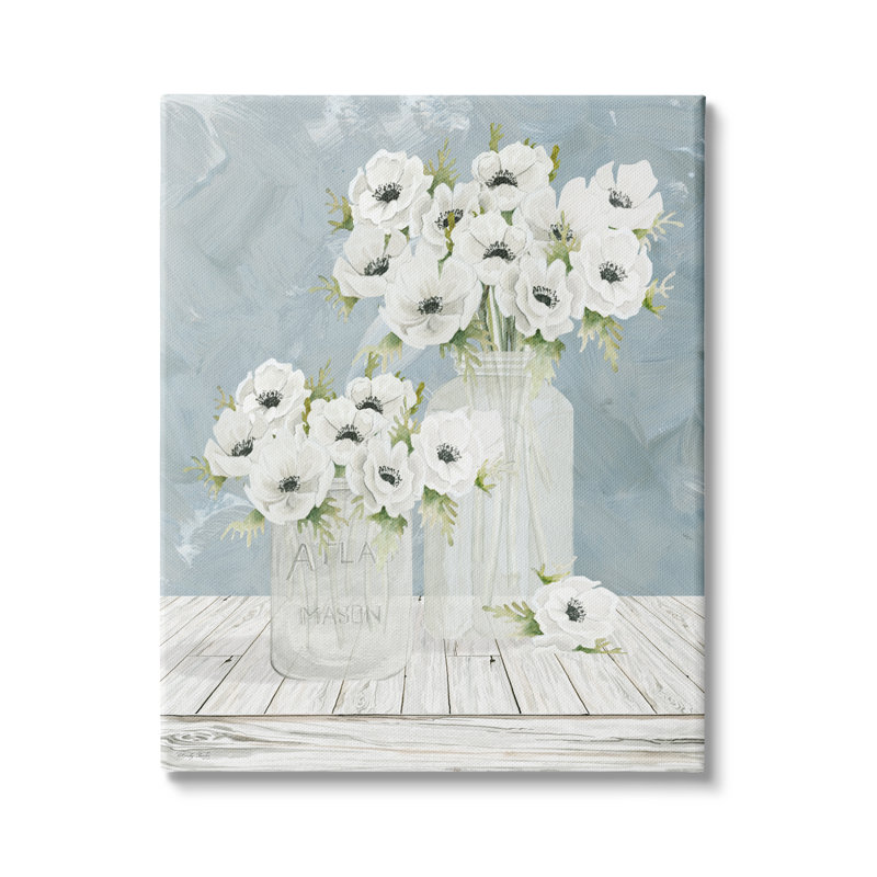 Art de plaques murales bleues de coquelicots blancs à motif champêtre par Cindy Jacobs, H 48 po x l 36 po x P 1,5 po