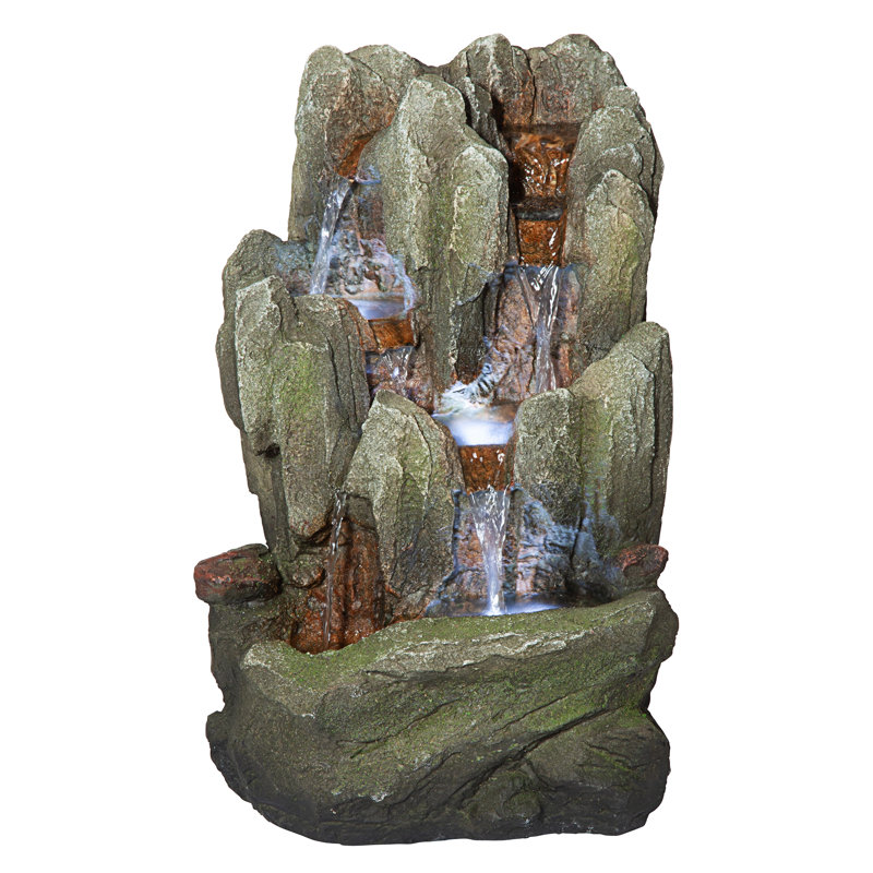 Handcrafted Weathered Stone Tabletop Fountain with LED Lights