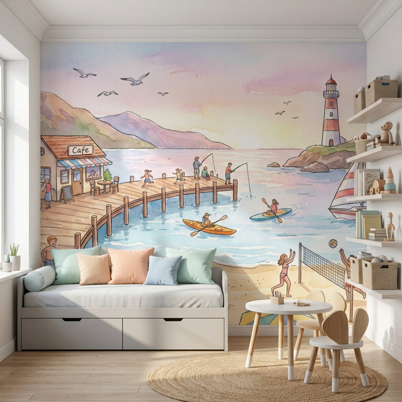 Décoration murale amovible Beach, 100 po x 96 po, Non tissé non collé