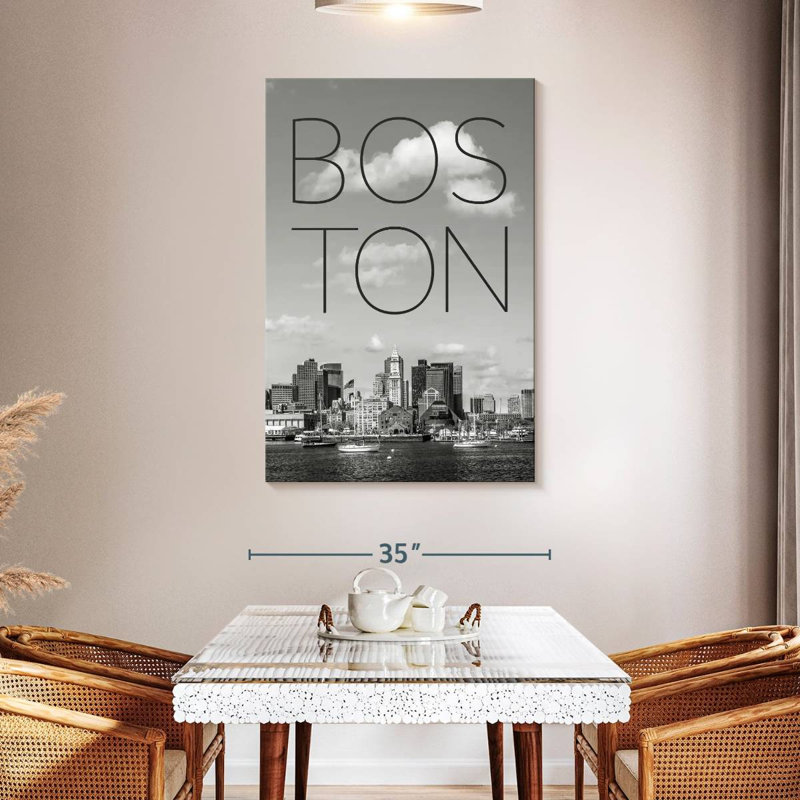 Aime Boston Skyline North End et quartier des affaires et texte, H 48 po x l 32 po