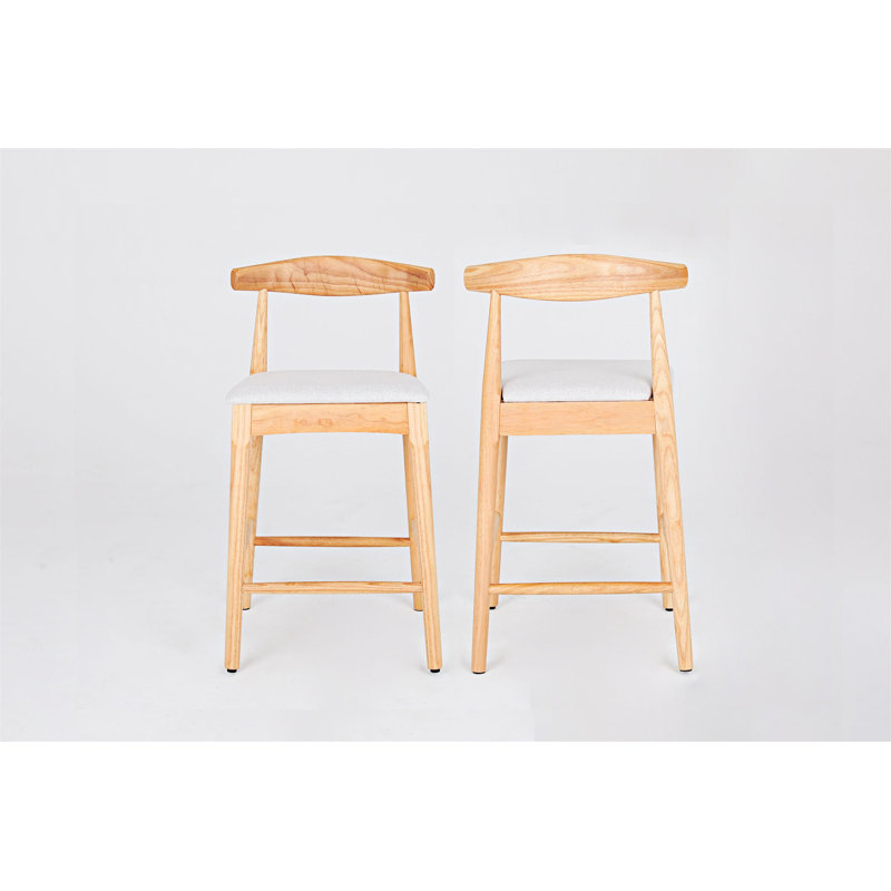 Ensemble de 2 tabourets de comptoir rembourrés, Bois naturel, Bois naturel