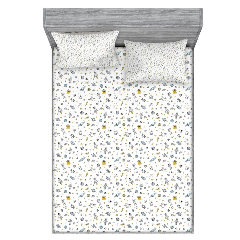 Microfiber Sheet Set, Queen Sheet Set with Fitted Sheet, Spaceship 2