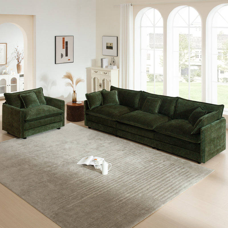  Ensemble de salon, canapé en chenille moderne, pour le salon, Vert