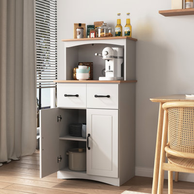White Pantry Storage Cabinet: Kitchen With Microwave Stand & Ample Interior Space Storage: Cabinet 3-Level Shelf