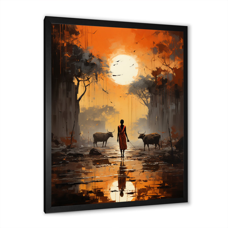 Art africain africain Dinka, H 20 po x l 12 po x P 1 po, Cadre simple noir