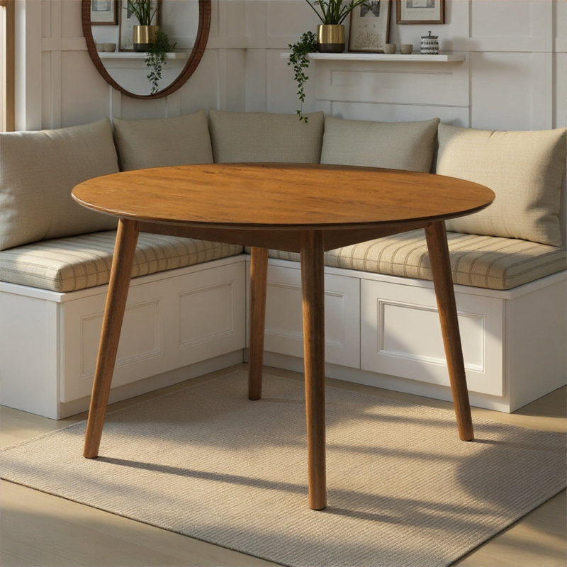 Deberry Table de salle à manger ronde en bois au fini noyer, H 30,13 po x L 47,25 po x l 47,25 po, Noyer
