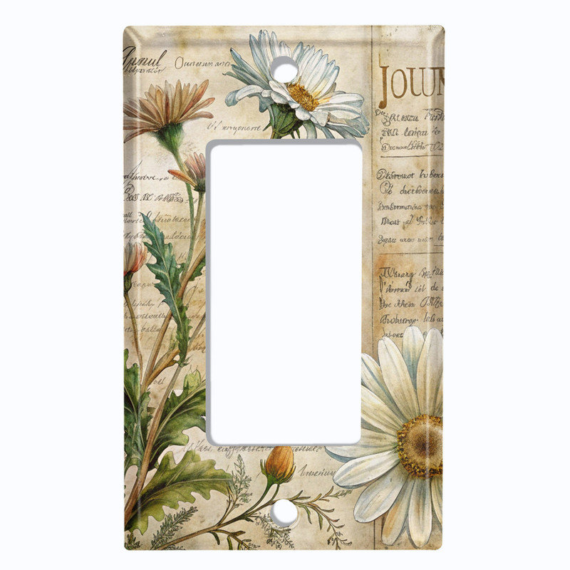 Couvercle de plaque d'interrupteur en métal; Bascule GFI 1 bande US standard - Vintage Wildflower Journal