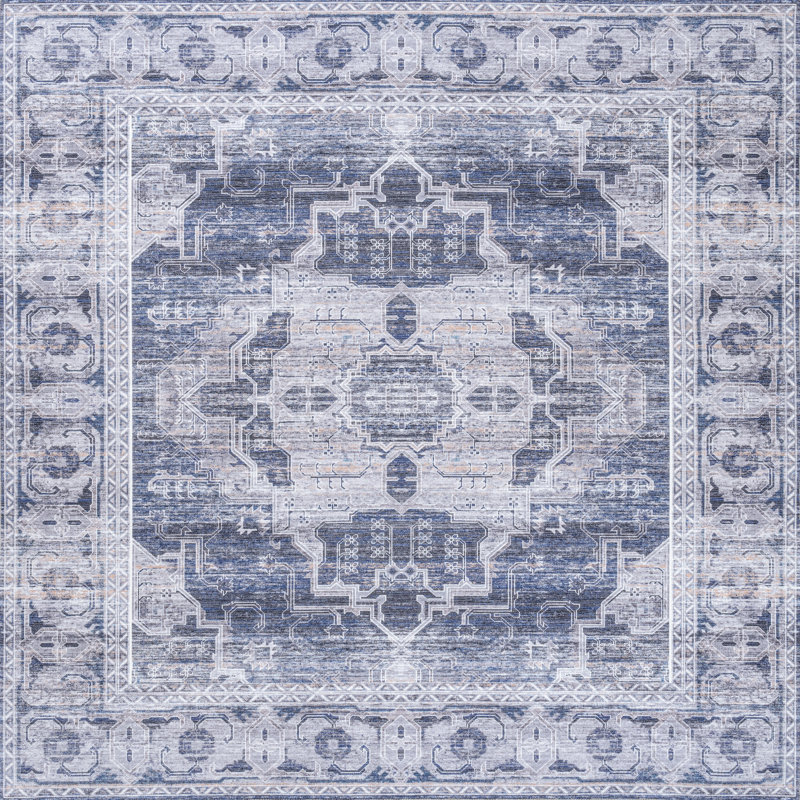 Tapis bleu marine / crème Alanya, Carré 6 pi