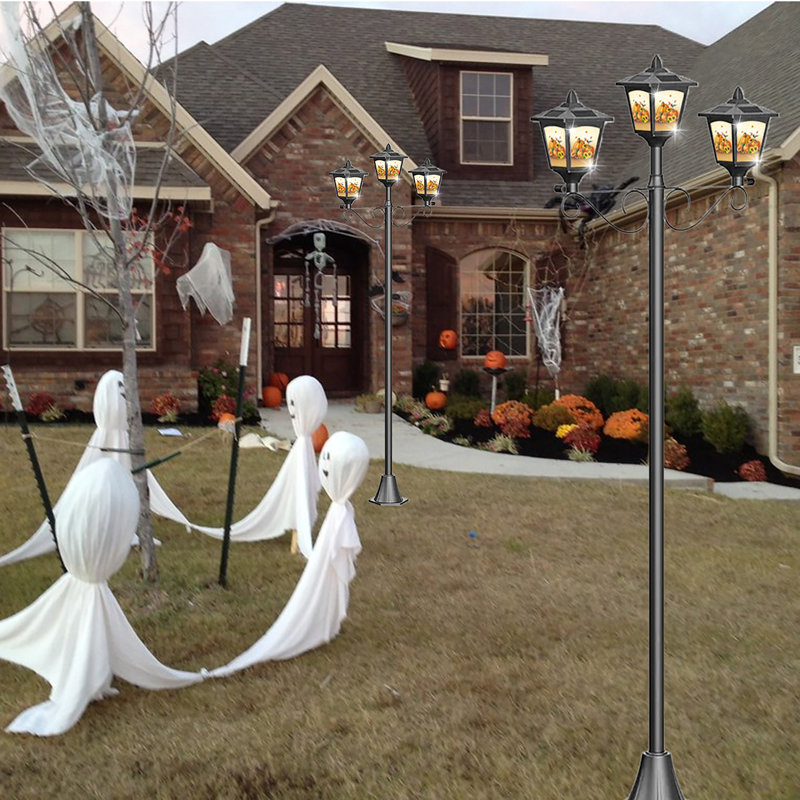 Lampadaire solaire 72 po, triple lumière d'extérieur rétro, décoration d'Halloween / de l'Action de grâce (lanterne Jack O ')