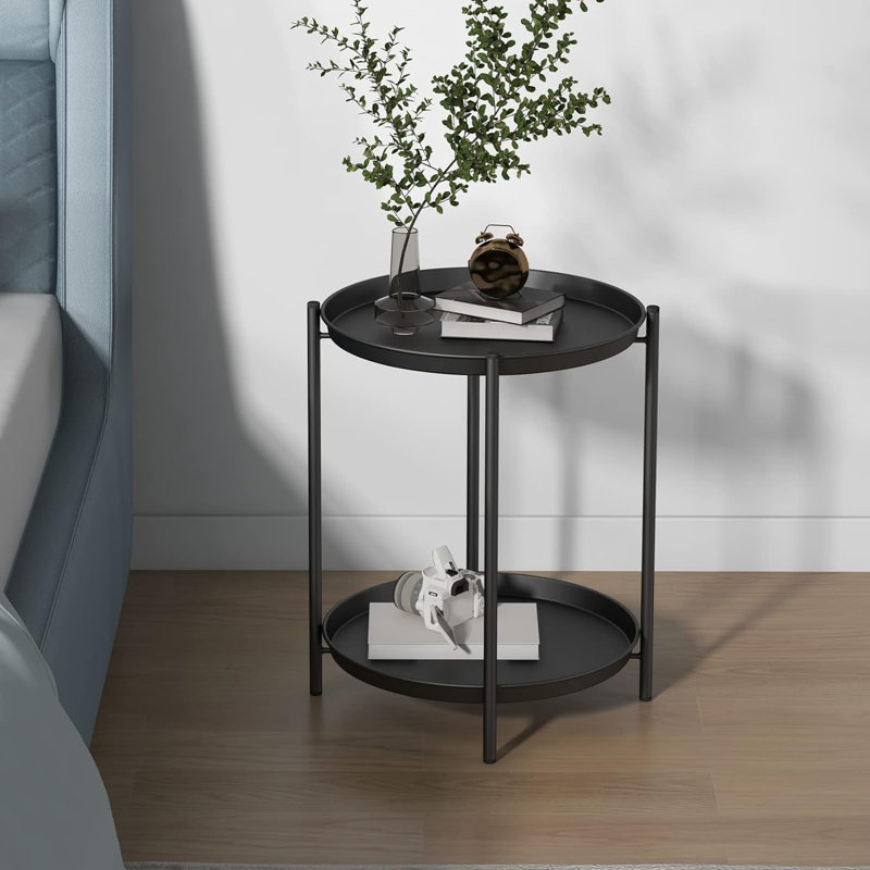 Table de bout Olilawn, table d'appoint d'extérieur, conception à double couche, disponible en différentes couleurs, Noir