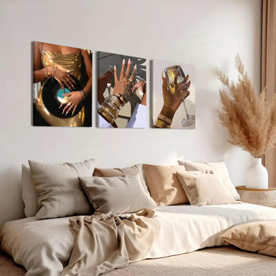 Fille, art mural, ensemble de 3, femme afro-américaine, peinture murale, personnes, affiche sur toile, images, esthétique, salon, chambre à coucher, dortoir, encadré, 16 x 24 pouces