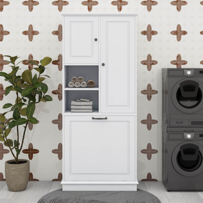 Storage Cabinet With Adjustable Shelves And Flip-Out Basket