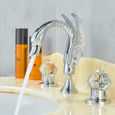 Robinet de lavabo de salle de bain chromé à 3 trous avec robinet de lavabo chromé Swan