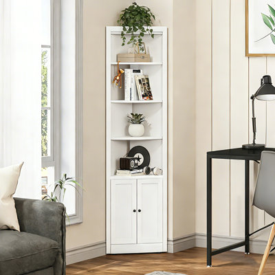 71" Tall Metal Corner Kitchen Cabinet with 2 Doors & Adjustable Shelves, Slim Freestanding Metal Storage Cabinet for Bathroom, Laundry Room, Pantry, Space-Saving Organizer, White