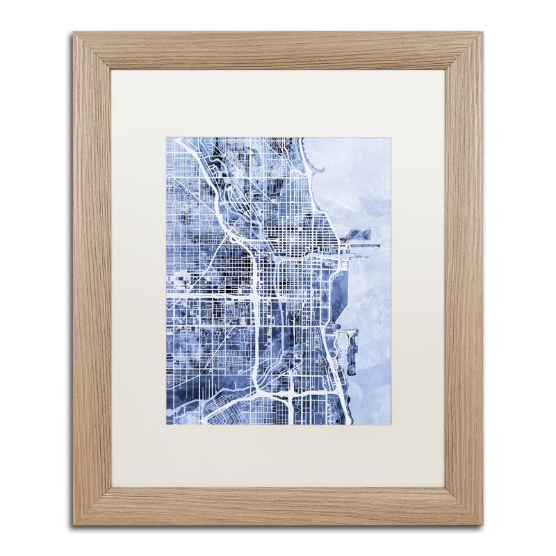 « chicago street map 2 », impression encadrée, H 20 po x l 16 po x P 0,5 po, Blanc, Cadre noir