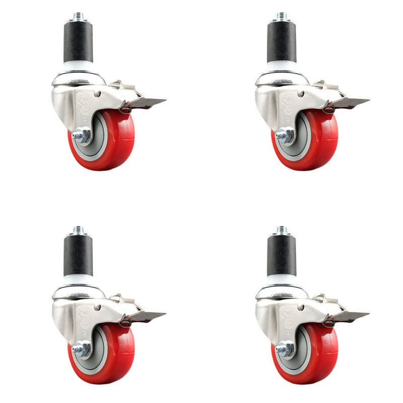 Jeu de roulettes extensibles en poly, Rouge, H 3 po x l 3 po