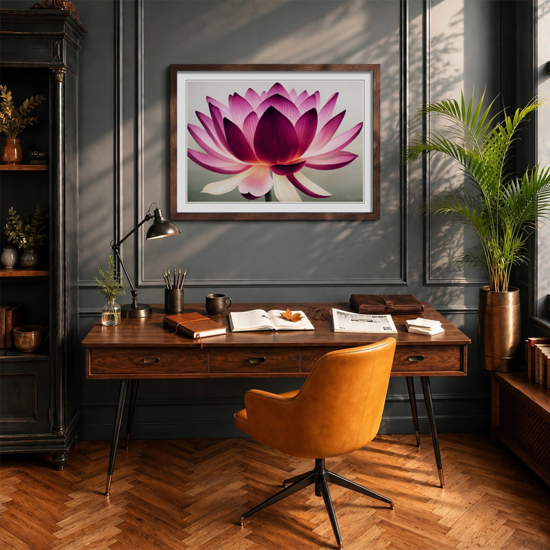 Mesmerising Lotus Flower - Framed Print, 25cm H x 34cm W x 2cm D, Walnut