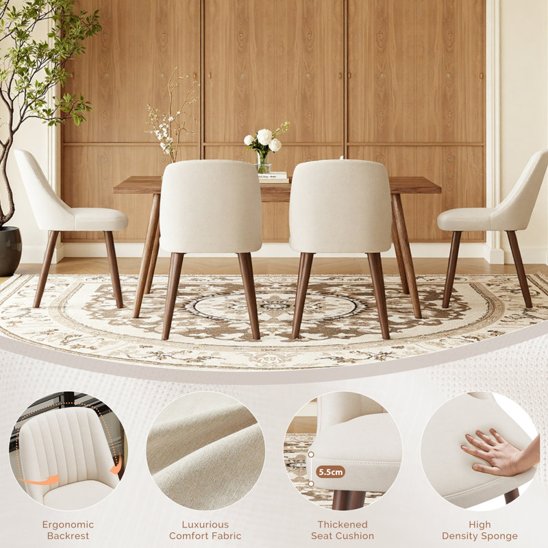 47cm H Fabric Upholstered Upholstered Back Side Chair, Beige
