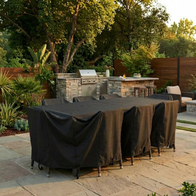 Hyslop Water Resistant Patio Dining Set Cover – Heavy Duty, Durable Outdoor Furniture Cover with Click-Close Straps, Adjustable Elastic Hem, and Air Vents