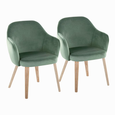 Chaise de salle à manger en bois blanchi et velours - ensemble de 2