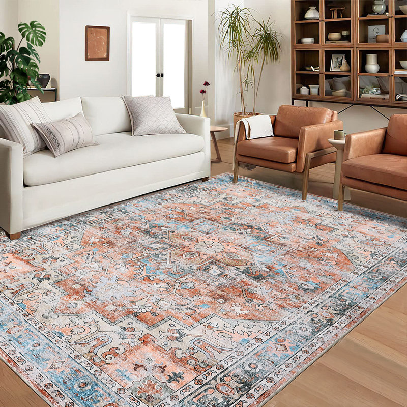 Tapis oriental rouge en polyester Oswaldo, Rectangle 8 pi x 10 pi