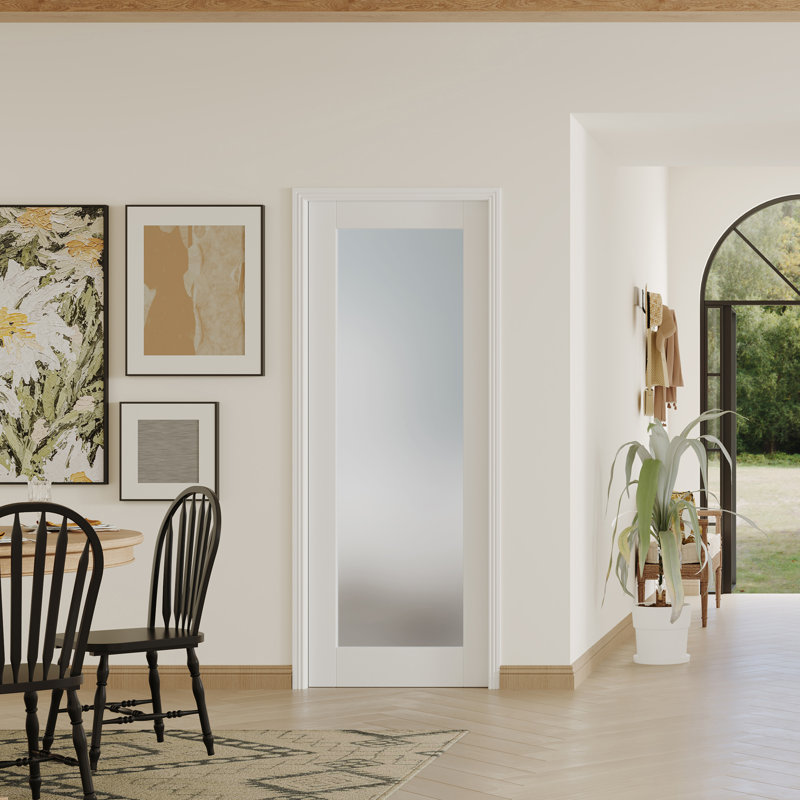 Dalle de porte intérieure en verre givré 1 Lite - Cadre en bois aggloméré / pin avec cadre réglable et charnières pré-suspendues (la porte et le cadre sont livrés séparément)
