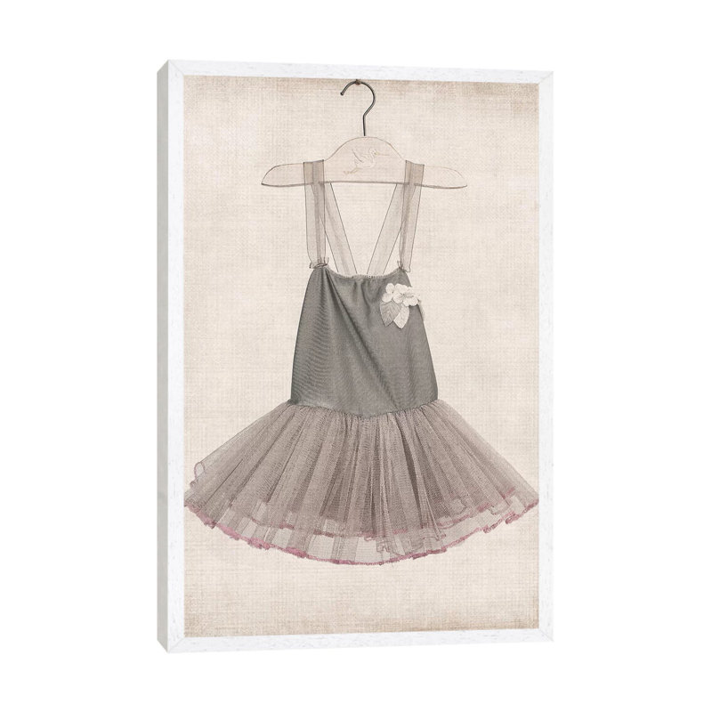 Grey Tutu Ballerina Dress - Print on Canvas, 101.6 cm H x 66.04 cm W, White Framed