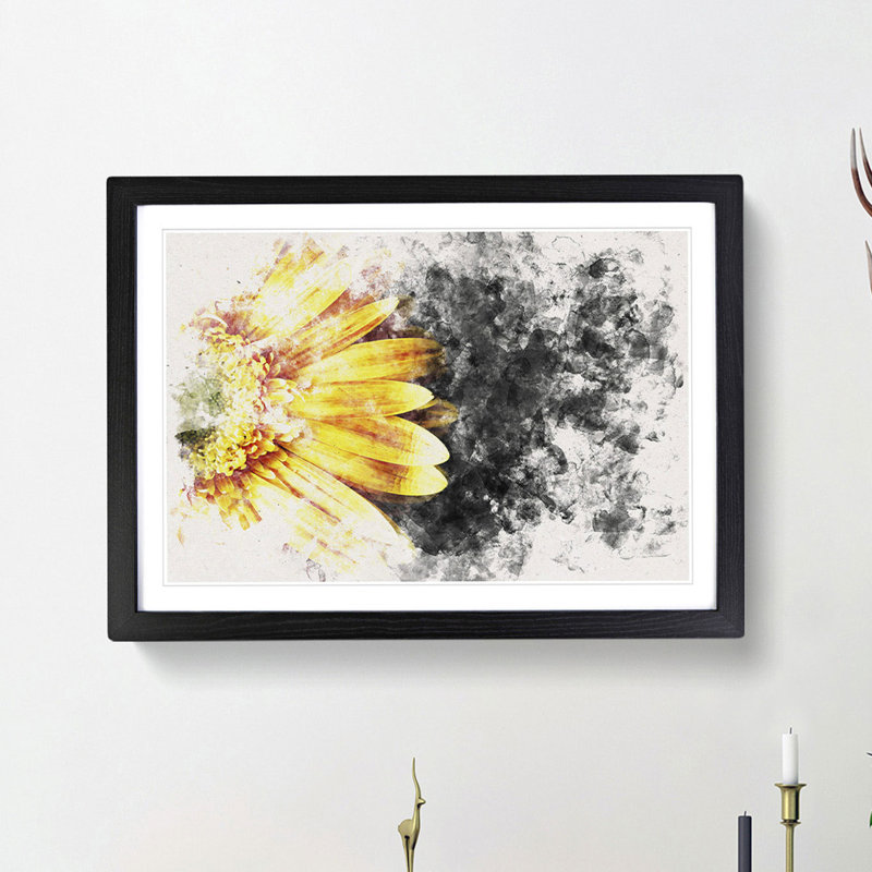 A Beautiful Yellow Flower Watercolour - Single Picture Frame Print on MDF, Black Framed, 62cm H x 87cm W x 2cm D