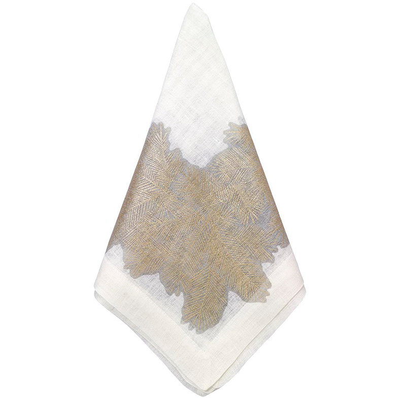 Spruce Linen Napkins, White/Antique Gold