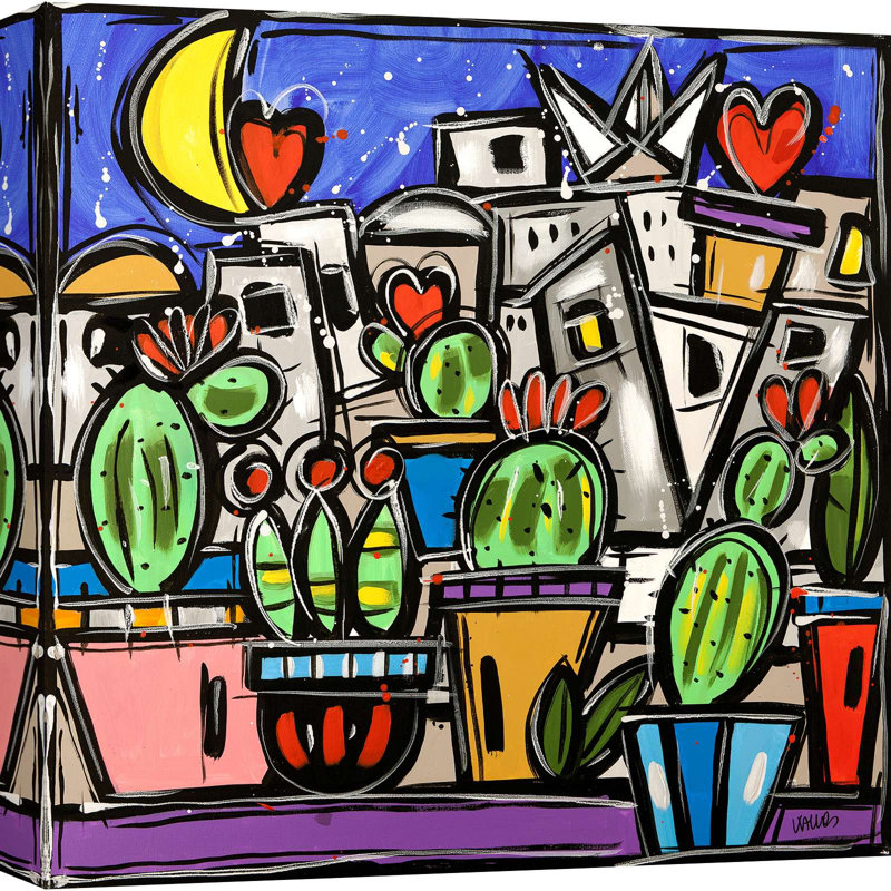 Happy Cactus Garden by Wallas - Wrapped Canvas Print, 50cm H x 50cm W
