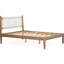 Grand lit contemporain avec tête de lit en cuir blanc tissé, bois de pin massif, plateforme côtière facile à installer et décor naturel pour la chambre à coucher