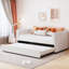 Twin Size Upholstered Daybed with Ergonomic Backrest &amp; Trundle, Beige - No Box Spring Needed, Strong Support-936509430
