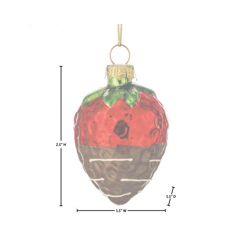 Ornement 2,5 "en verre 2,5" fraise chocolat