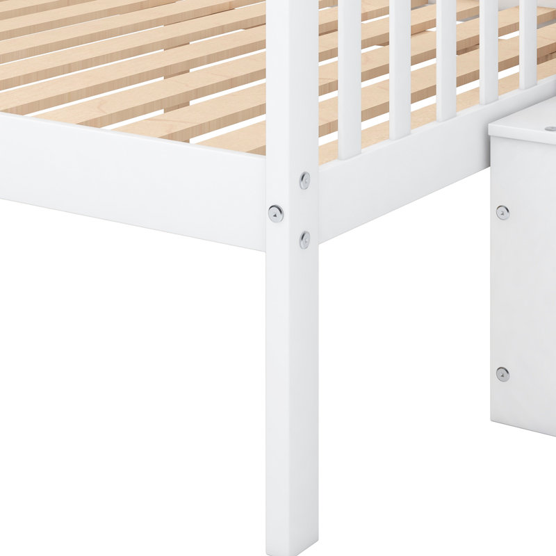 Lit simple superposé au dessus d'un lit double avec rangement, pin blanc pour plus de stabilité et de rangement